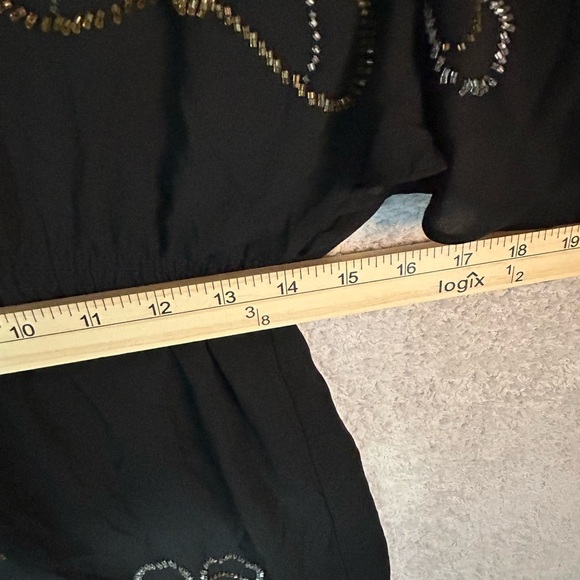 Beaded Bat Wing  Blouse V-Neck Elastic Waist Peplum Art Deco M - Picture 6 of 7